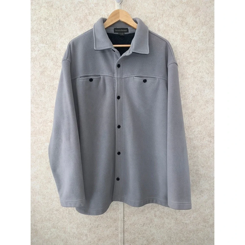 Banana Republic Mens XL Gray Fleece Jacket Button Front Midweight‎